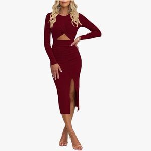 Burgundy Twist-Front Cutout Midi Dress Sz M